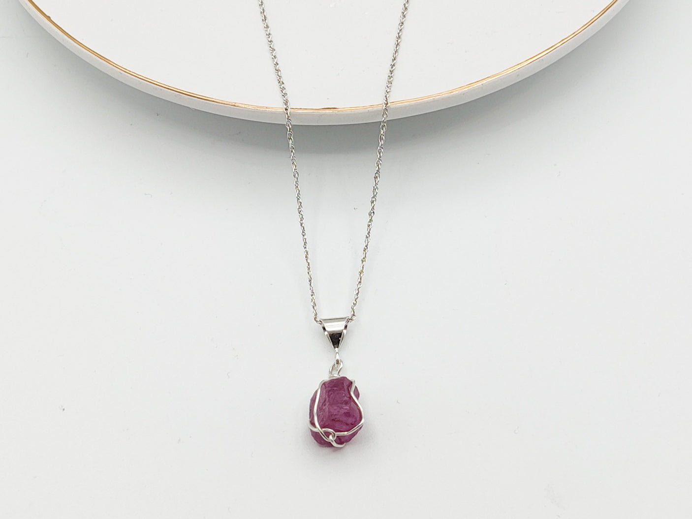 Wire Wrapped Raw Ruby Sterling Silver Jewelry Set WWS-001