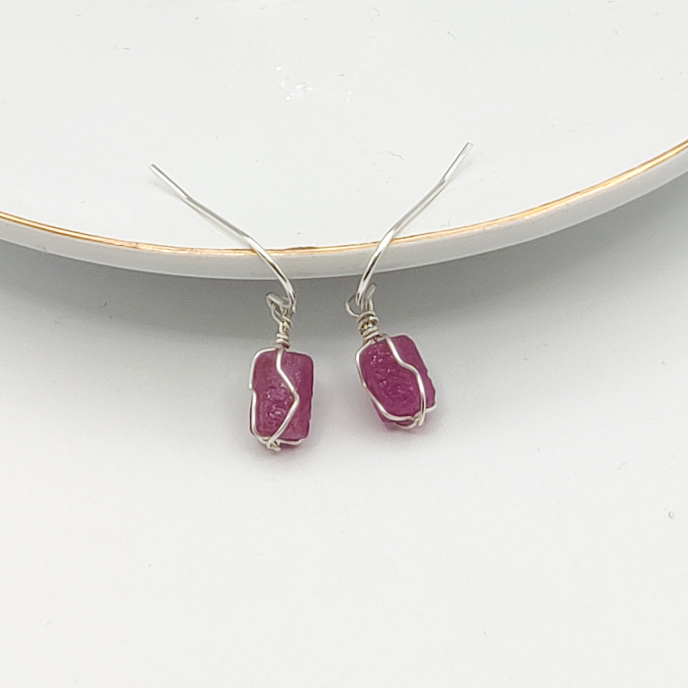 Wire Wrapped Raw Ruby Sterling Silver Jewelry Set WWS-001