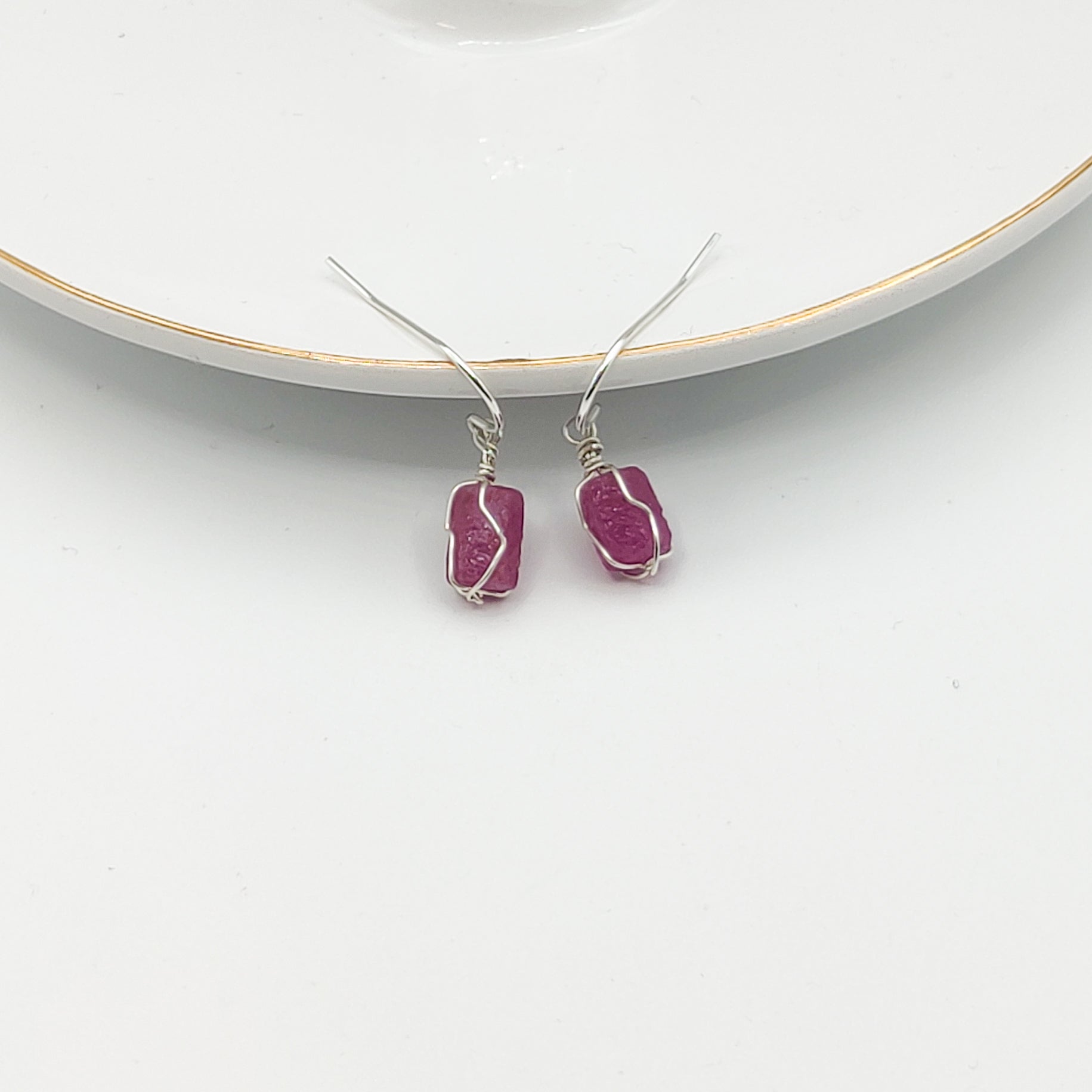 Wire Wrapped Raw Ruby Sterling Silver Jewelry Set WWS-001