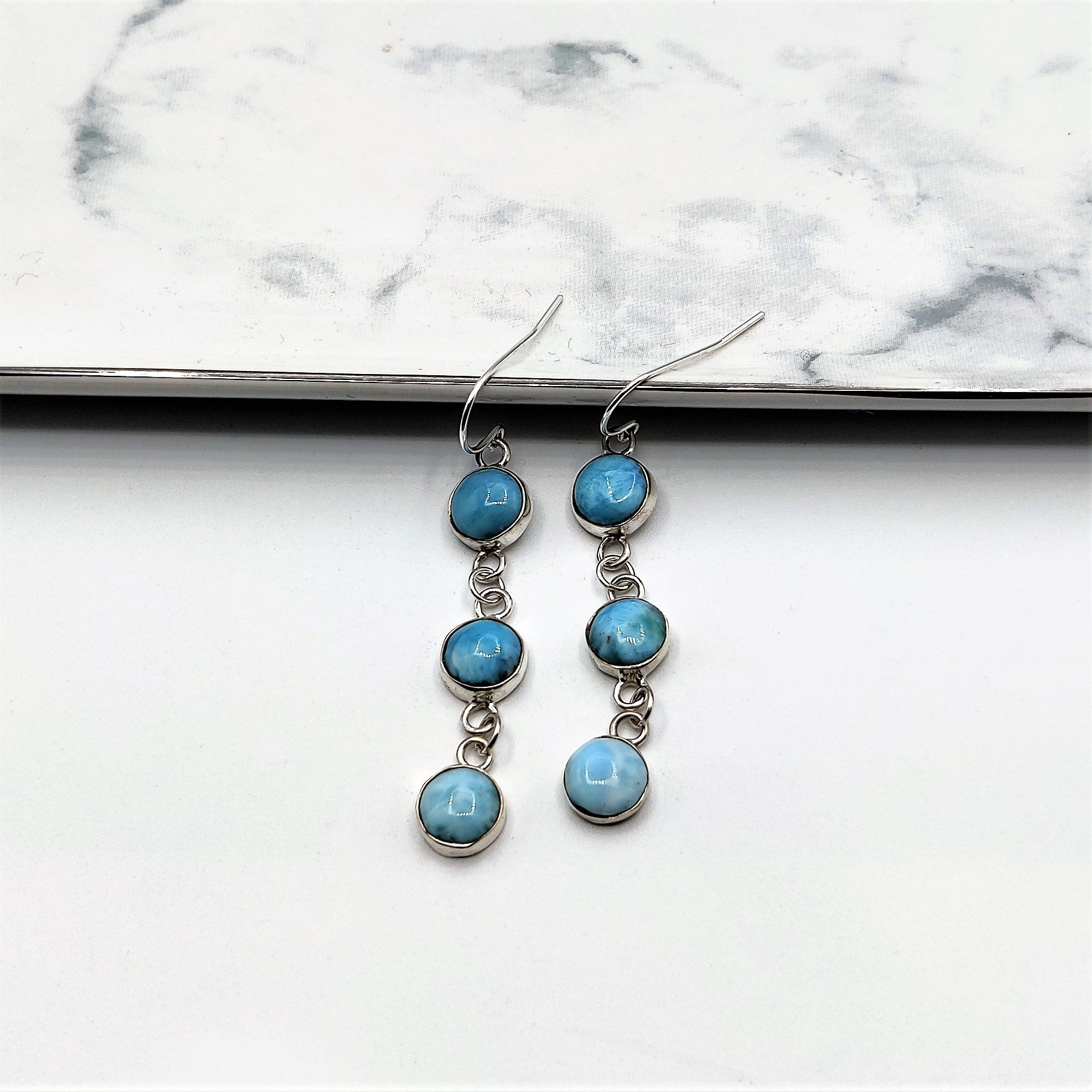 Larimar Triple Tier Dangle Earrings