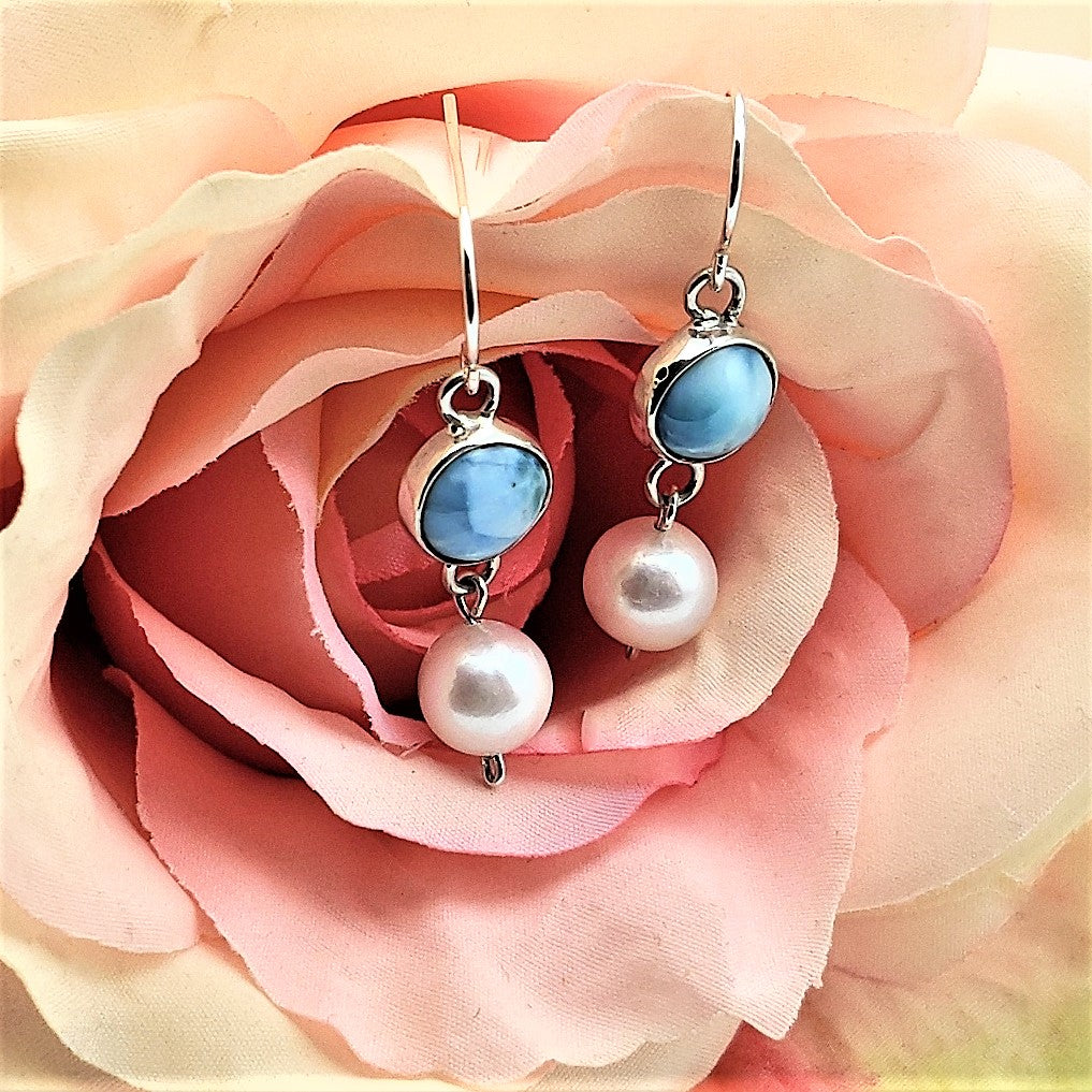 Larimar & Pearl Dangle Earrings