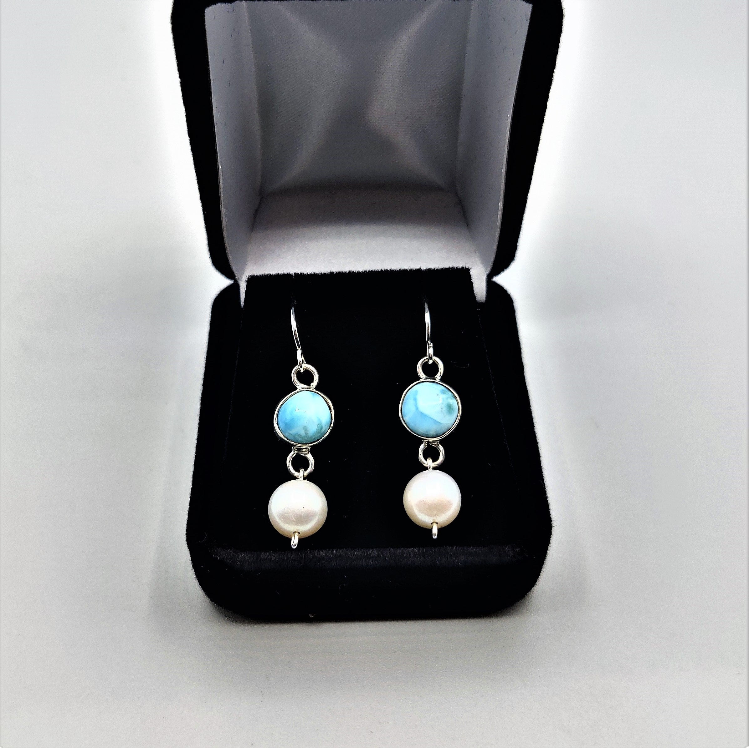 Larimar & Pearl Dangle Earrings