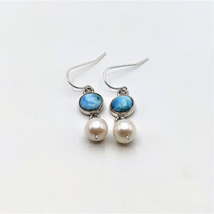 Larimar & Pearl Dangle Earrings