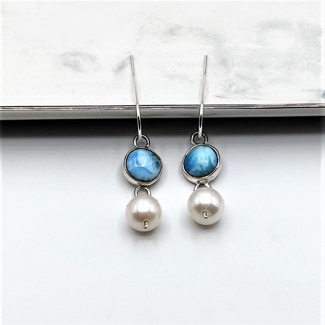 Larimar & Pearl Dangle Earrings