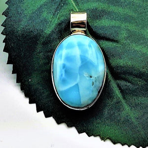 Larimar Sterling Silver Pendant On Handmade Byzantine Chain