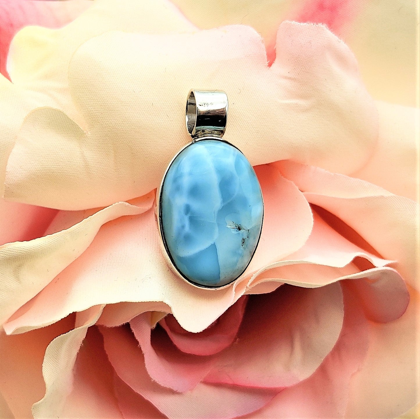 Larimar Sterling Silver Pendant On Handmade Byzantine Chain