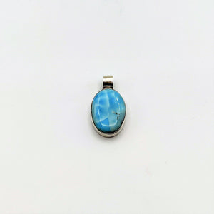 Larimar Sterling Silver Pendant On Handmade Byzantine Chain