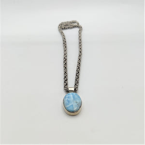 Larimar Sterling Silver Pendant On Handmade Byzantine Chain