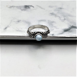 Larimar Sterling Silver Rings with Twisted Wire Accents